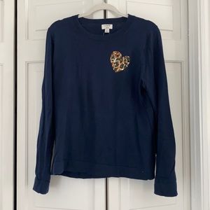 J. Crew Teddie Navy with cheetah print Heart